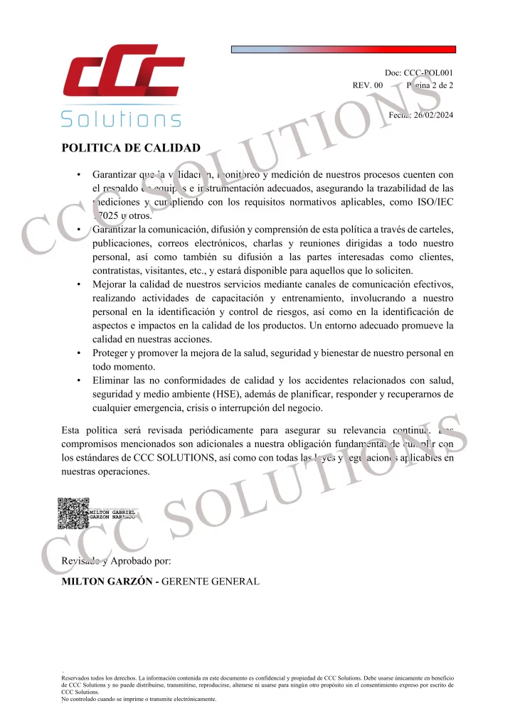 Politica calidad CCC Solutions